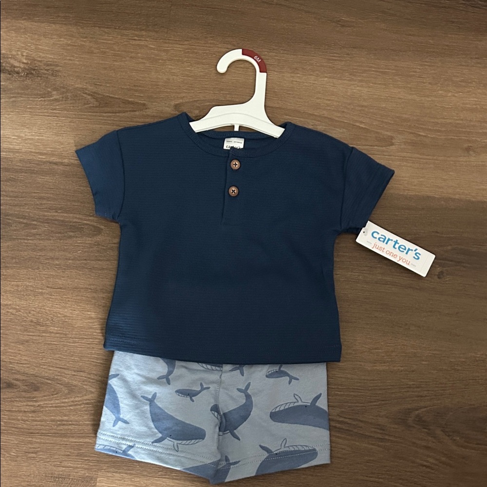 Carter's Blue Tee and Whale Patterned Shorts